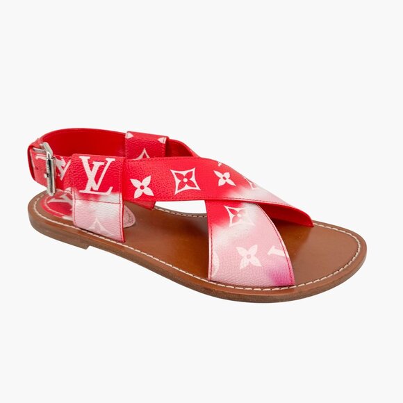Louis Vuitton Palma Flat Sandals Size 37.5 US 7.5 Pink Ombre LV Criss Cross - Picture 9 of 16